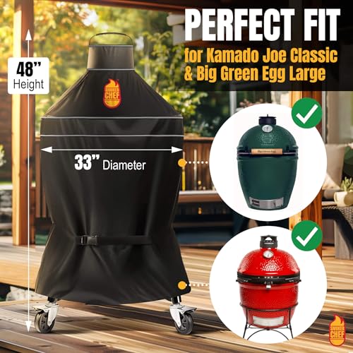Grill Cover for Kamado Joe & Big Green Egg 18 in Gray Strip – Heavy-Duty Waterproof Smoker Covers for Classic Series – Durable Kamado Joe Accessories for Classic Series & BGE Large by Smoker Chef by Smoker Chef - Image 2