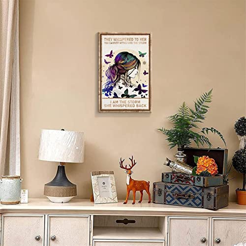 Ixmah Inspirational Quotes She Whispered Back I Am The Storm Canvas Wall Art Motivational Poster Modern Woman Butterfly Painting Positive Affirmations Wall Decor For Girls Bedroom 12X16In Unframed #TOP2
