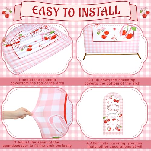 Tegeme 7.2ft She is Cherry on Top Arch Backdrop Cover Large Pink Cherry Bow Backdrop Party Favor Baby Shower Coquette Girl Decoration for Gender Reveal Bridal Shower Birthday Party Supply Photo Decor by Tegeme - Used condition - Image 3