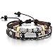 MOWOM Brown Black Silver Tone Alloy Genuine Leather Bracelet Angel Wing Feather Surfer Wrap Adjustable