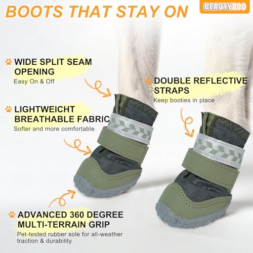 BEAUTYZOO Sapatos respiráveis para cães grandes e médios - pacote com 4 protetores de patas antiderr