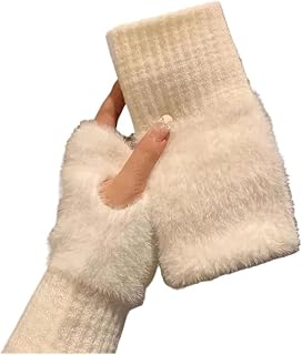 Guantes de Medio Dedo for Mujer: Suaves y cálidos for el Invierno, Punto Felpa Color Liso, sin Dedos