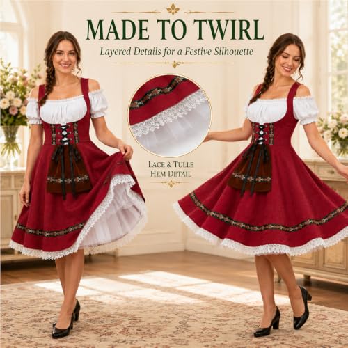 Red Oktoberfest Outfits for Women Bavarian Dirndl Dress Halloween Costume by Zsjunbos - Used condition - Image 5