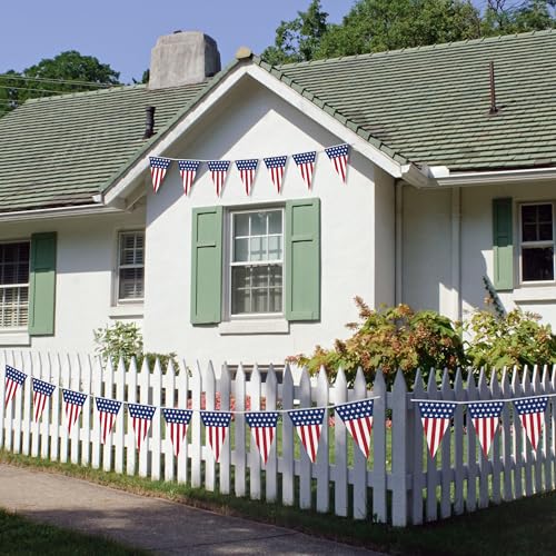 Image of 100FT 4th of July Decorations, 60Pcs Pennant Fourth of July Banner, 7.8 x 11.8 Inches Fourth of July American Flags for Outside 4th of July Accessories Independence Day Patriotic Party Parade Decor