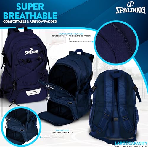 Image of Spalding Basketball Backpack Sports Bag | Large Black Backpack with Shoe and Ball Compartment | Gifts for Basketball Players