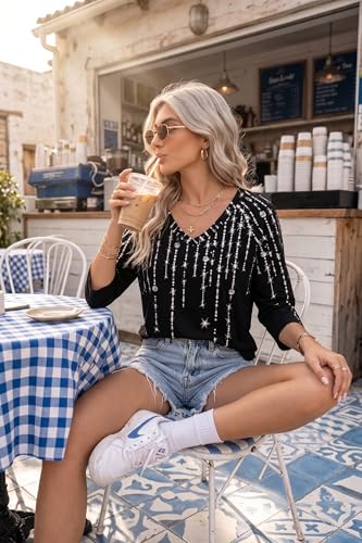 Image of Zeagoo 3 /4 Length Sleeve Womens Tops Casual V Neck Shirts Soft Basic Tees Business Work Blouses