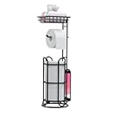 [Upgrade] Toilet Paper Holder Stand with Shelf Tissue Holders for Bathroom Free Standing Bath Tissue Roll Holder Magazine Rack for Mega Rolls/Phone/Wipe-Black