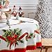 Siilues Christmas Tablecloth 60x60 Inch Round, Washable Poinsettia Golden Ribbon Waterproof Table Cover Seasonal Winter Scalloped Edge Dining Table Cloth Home Party Decorations
