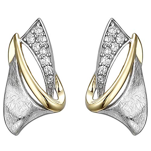 Jobo Damen Ohrstecker 925 Sterling Silber bicolor vergoldet eismatt 16 Zirkonia Ohrringe