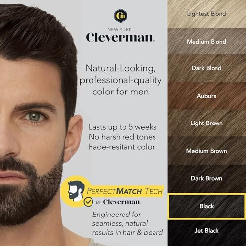 CLEVERMAN Black Hair & Beard Dye for Men, All-in-One Reusable Kit - Natural-Looking Gray Coverage, Professional-Quality, Ammonia-Free, 3.38 Fl Oz (1 Pack), Black, Suitable for Black Hair