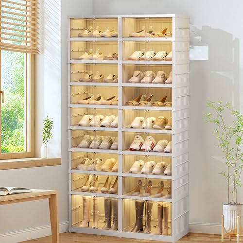 ELPHECO 9 Tier 36 Pairs Large Shoe Rack Organizer - Foldable Sneaker Cabinet Bins, Stackable Shoe Storage Shelf, Collapsible Shoe Cabinet with Double Doors for Entryway by ELPHECO - Image 7