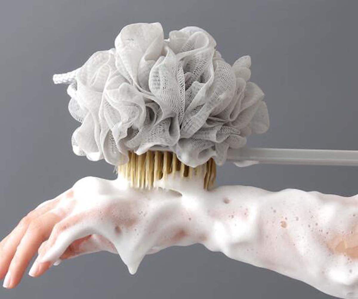 Adult Bath Brush Shower Sponge, 43cm Long Handle Body Bath Back Brush Shower Mesh Loofah Sponge