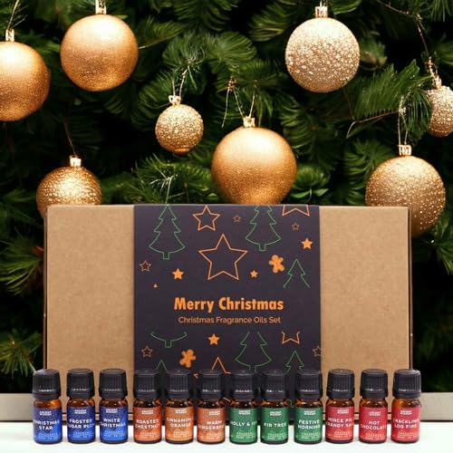 Huiles parfumées de Noël en coffret de 12 parfums festifs fabriqués au Royaume-Uni