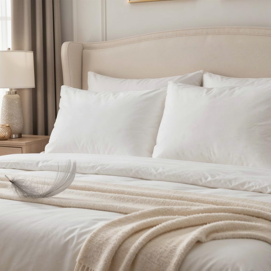 Vingardium Leviosa White Duck Feather Down Pillows 2 Pack Standard Size – Plush Duck Down & Feather Blend, Cooling Cotton Shell, Neck Support Bed Pillows For Better Sleep, Ideal For Side, Back & Stomach Sleepers