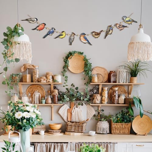 Image of Cinnvoice Bird Garland Party Decoration Wood Hanging Bird Birthday String Decor 6.56 ft Rustic Tropical Rainforest Animal Garland Banner for Baby Shower Nursery Home Spring Summer Supplies