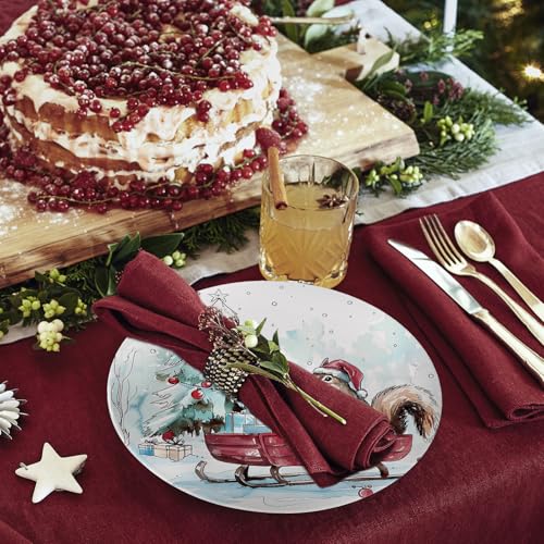 10" Christmas Melamine Plate Set – Dishwasher-Safe, Festive Round Plates with Santa, Snowman, Reindeer & Squirrel Watercolor Designs – Holiday Dinnerware for Table Decor & Parties (Set of 4) – Image 6