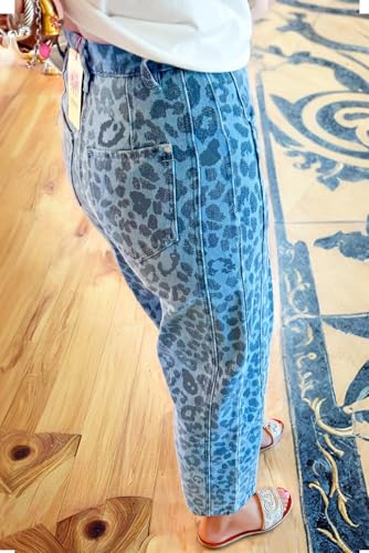 Apvirdy Women's Leopard Denim Pants Straight Leg High Waist Trendy Elegant Loose Jeans 20252