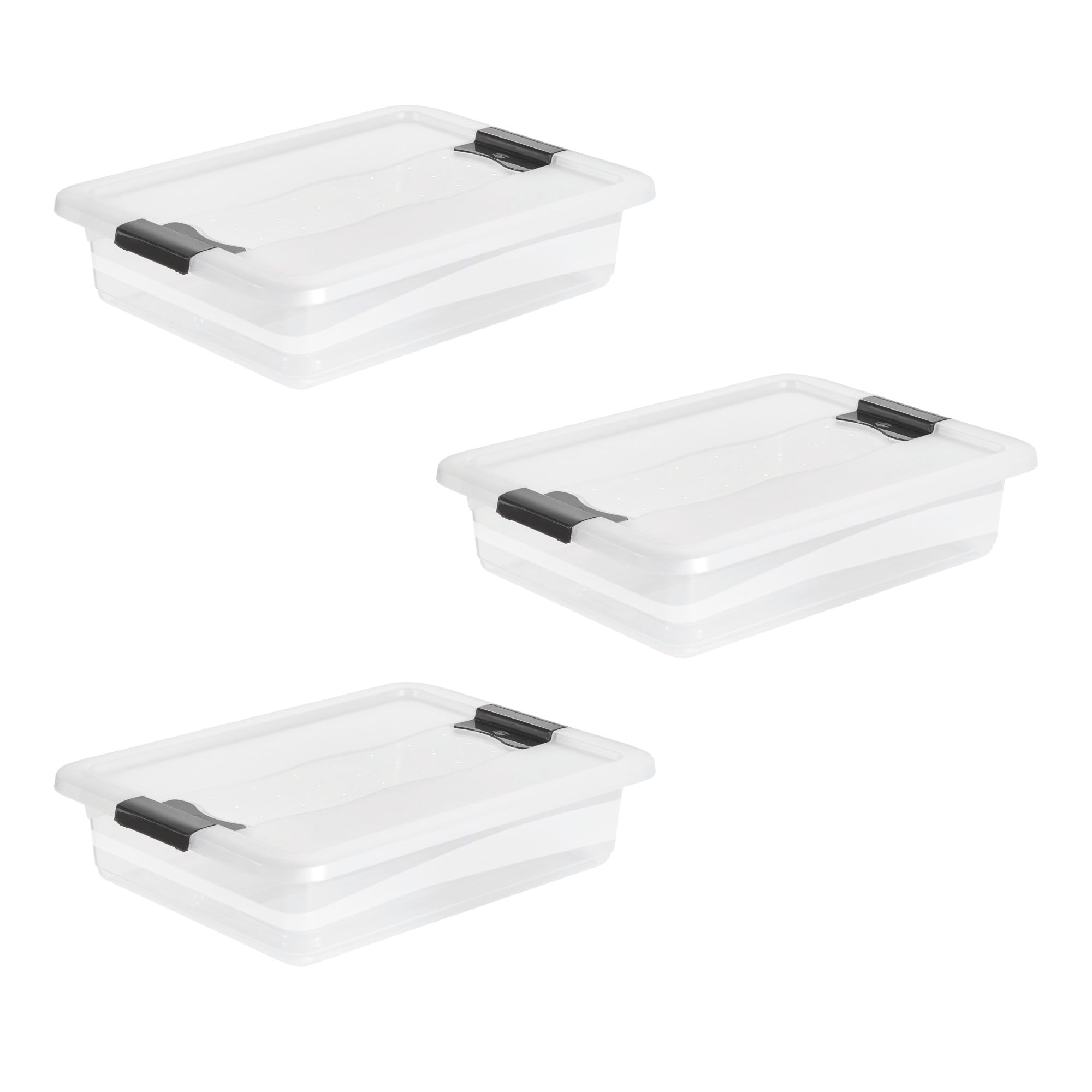 keeeper cornelia 3x Aufbewahrungsbox mit Deckel und Schiebeverschluss, 39,5 x 29,5 x 9,5 cm, 7 l, Transparent