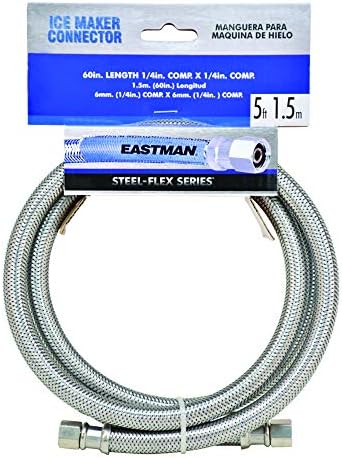 Eastman Ice Maker Connector, 1/4 Inch Compression, 5 Foot Flexible Braided Stainless Steel Hose, 41033