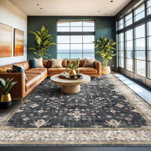 Boho-Black-Rug-for-Living-Room-Washable-10x14-Area-Rug-Dining-Room-Rugs-for-Under-Table-Soft-Low-Pile-Carpet-for-Large-Bedroom-Farmhouse-Decor-Non-Slip-Stain-Resistance-10x14-BlackMulti