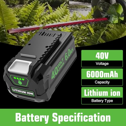 Image of 2Pack 6000mAh Lithium ion Replacement for Greenworks 40V Battery 6.0Ah Compatible with Greenworks 40Volt GMAX Battery 29462 29472 29252 20202 22262 25322 Cordless Power Tools(Black)