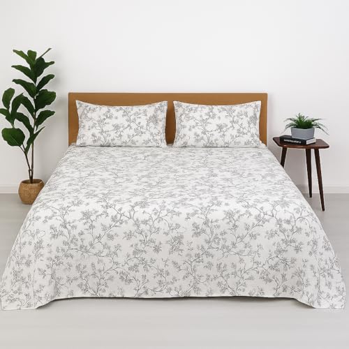 Image of Cotton Double Bedsheet with 2 Pillow Covers | 100% Pure Cotton | Soft & Breathable | 90x100 inch - Disty Floral