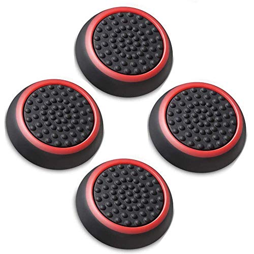 4PCS Silicone Thumb Stick Joystick Analog Grip Thumbsticks Cap Cover Case for PS4 PS3 PS2 Xbox One Xbox 360 WiiU NS Pro Controller (Black-Red)