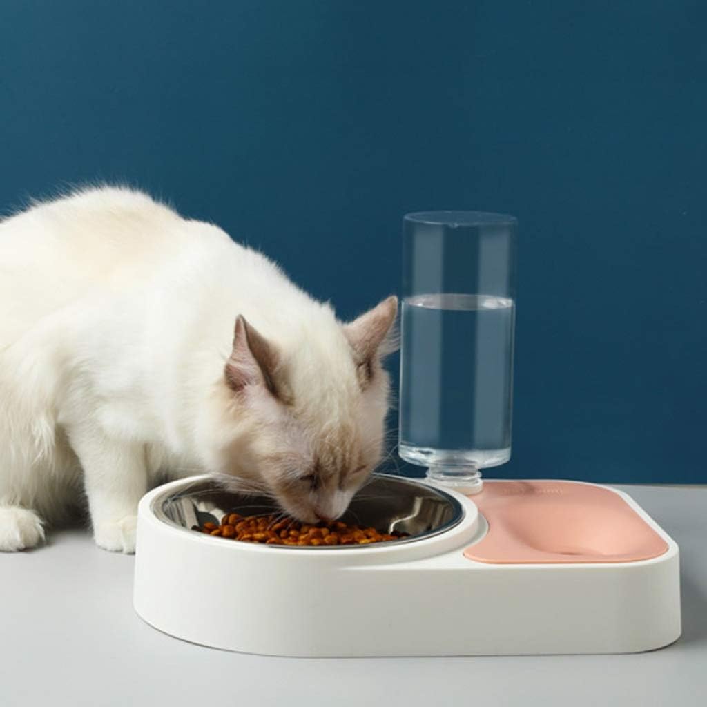 Pet Double Bowl Food Bowl Automatic Drinking, Pink Design Pet Double Bowl, Easy to Use