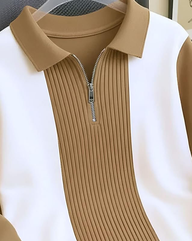Image of T-Shirt for Men Zip Neck Texture Self Design Cotton Blend Mens Tshirts