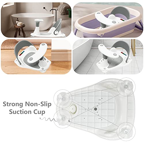 Yglolrame Baby Bath Seat Collapsible Infant Bath Seat Portable Baby Bathtub Seat For Babies 6 Months & Up Sitting Up Shower Chair With Thermometer, Non-Slip Soft Mat, Secure Suction Cups (Gray) #TOP6