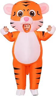Inflatable Tiger Costume for Adluts Blow up Halloween Costumes Men Women 72IN Funny Blow up Cow Costume for Halloween Party Cosplay