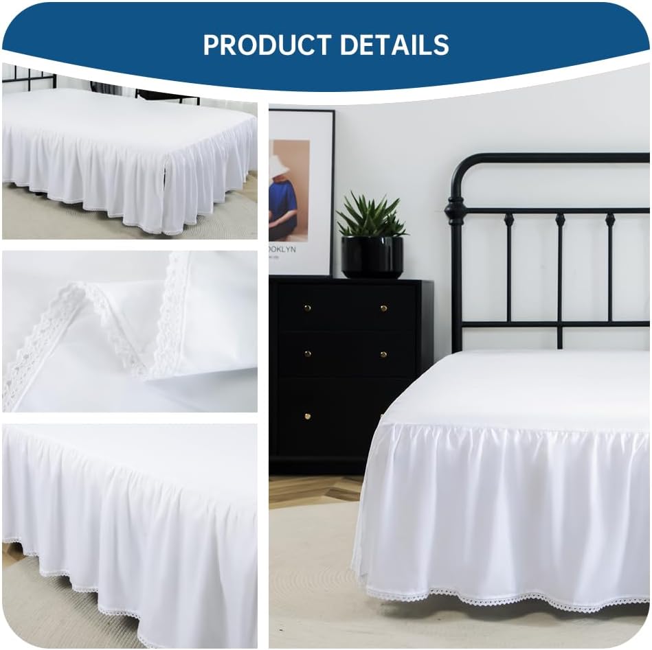 Ruffled Bed Skirt with Split Corner, 14 Inch Drop Dust Ruffle Bed Skirts with Platform, Easy Fit Wrinkle Resistant
