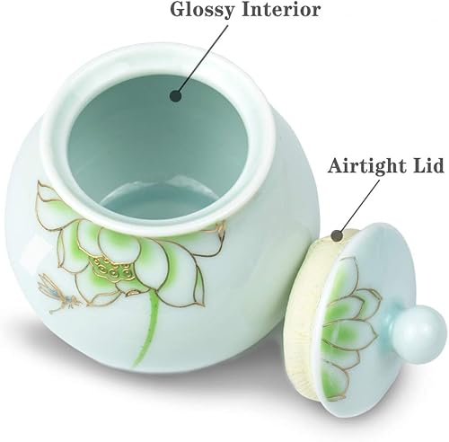 Miniatura 2 de Dahlia Recipiente de té de porcelana para té suelto, hermético Longquan Celadon Tea Caddy, Lotus 180 ML