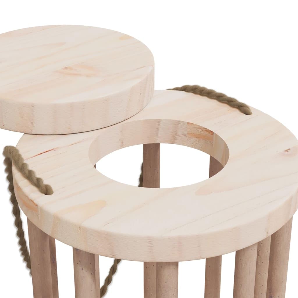 Heno para conejos de madera maciza de abeto de 15 x 25,5 cm de diámetro, con tapa extraíble y asa de cordón, ideal para pequeños animales como conejillos de indias, chinchillas, conejos en