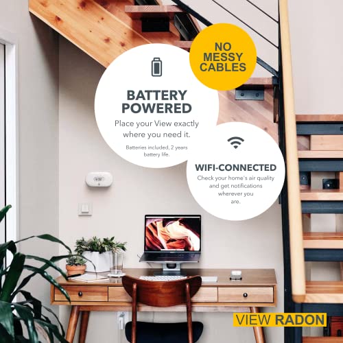 Image of Airthings 2989 View Radon - Radon Monitor with Humidity & Temperature Detector - Battery Powered Mobile APP, WiFi, Alerts & Notifications