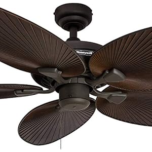 Honeywell Ceiling Fans Palm Island, 52 Inch Tropical Indoor Outdoor Ceiling Fan with No Light, Pull Chain, Three Mounting Options, 5 Palm Leaf Blades, Wet-Rated - 50207-01 (Bronze) Honeywell Ceiling Fans Palm Island 52 Inch Tropical Indoor Outdoor Ceiling Fan with No Light Pull Chain Three Mounting Options 5 Palm Leaf Blades Wet Rated 50207 01 Bronze