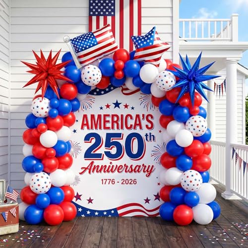 Patriotic Red White and Blue Balloon Garland Kit 119 pcs with Star print Patriotic Flag mylar Balloons for 4th of july independent Day Veterans Day Memorial day Labor day decorations