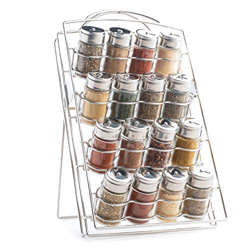 Mindspace Spice Rack Kitchen Counter Organizer for Countertop or Cabinet Pantry, kitchen organization - 16 Round 2.5oz Glass Spice Jars included | The Wire Collection, Chrome