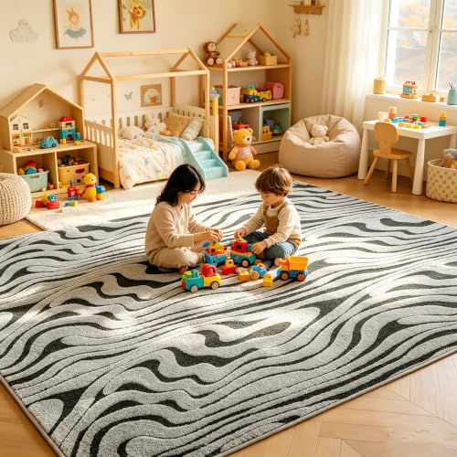 UKELER Washable Area Rug 4'x6' for Kids Room Living Room Bedroom, Zebra