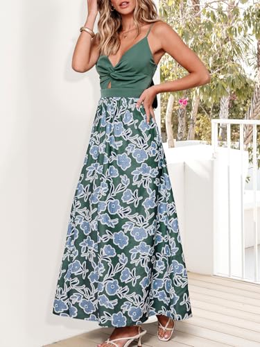 Image of CUPSHE Women's Maxi Dress Floral Print Twisted V Neck Sleeveless Long Dress Summer Casual Dress