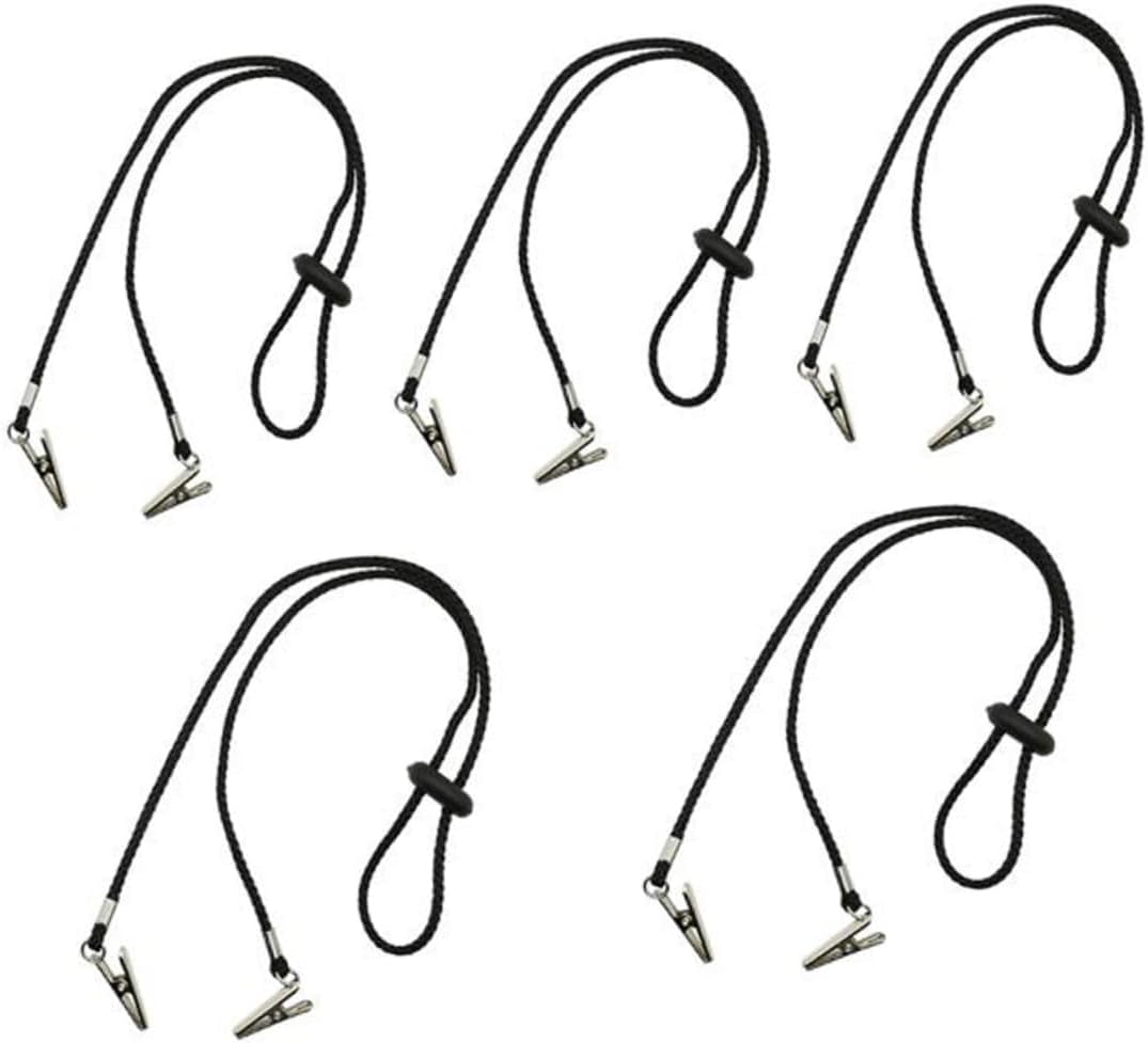 5pcs Adjustable Napkin Clips Alligator Clamps Flexible Lanyard Napkin Holder for Adults for Keeping Clothes Clean during Meals Black