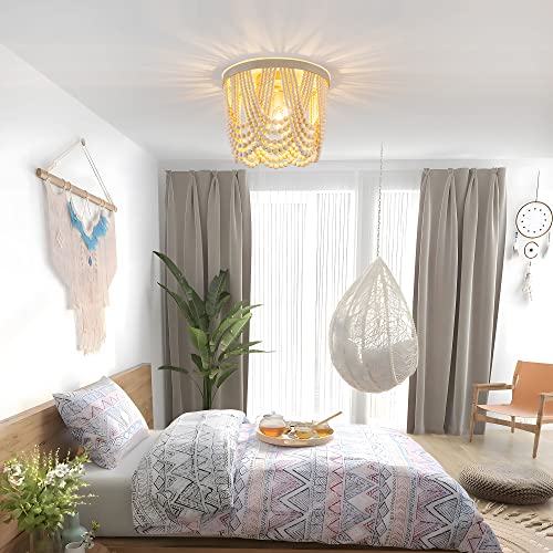 Ryahq Boho Light Fixture Boho Beaded Chandelier Boho Light Fixtures Ceiling Beaded Light Fixture 3-Light Wood Bead Chandelier Nursery Light Fixture Chandeliers For Bedrooms #TOP5