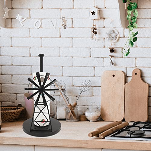 Farmhouse Paper Towel Holder Countertop, Easy One-Handed Operation, Black Metal Windmill Western Rustic Kitchen Decor For Home, Black Paper Towel Dispenser Roll Holder Stand #TOP6