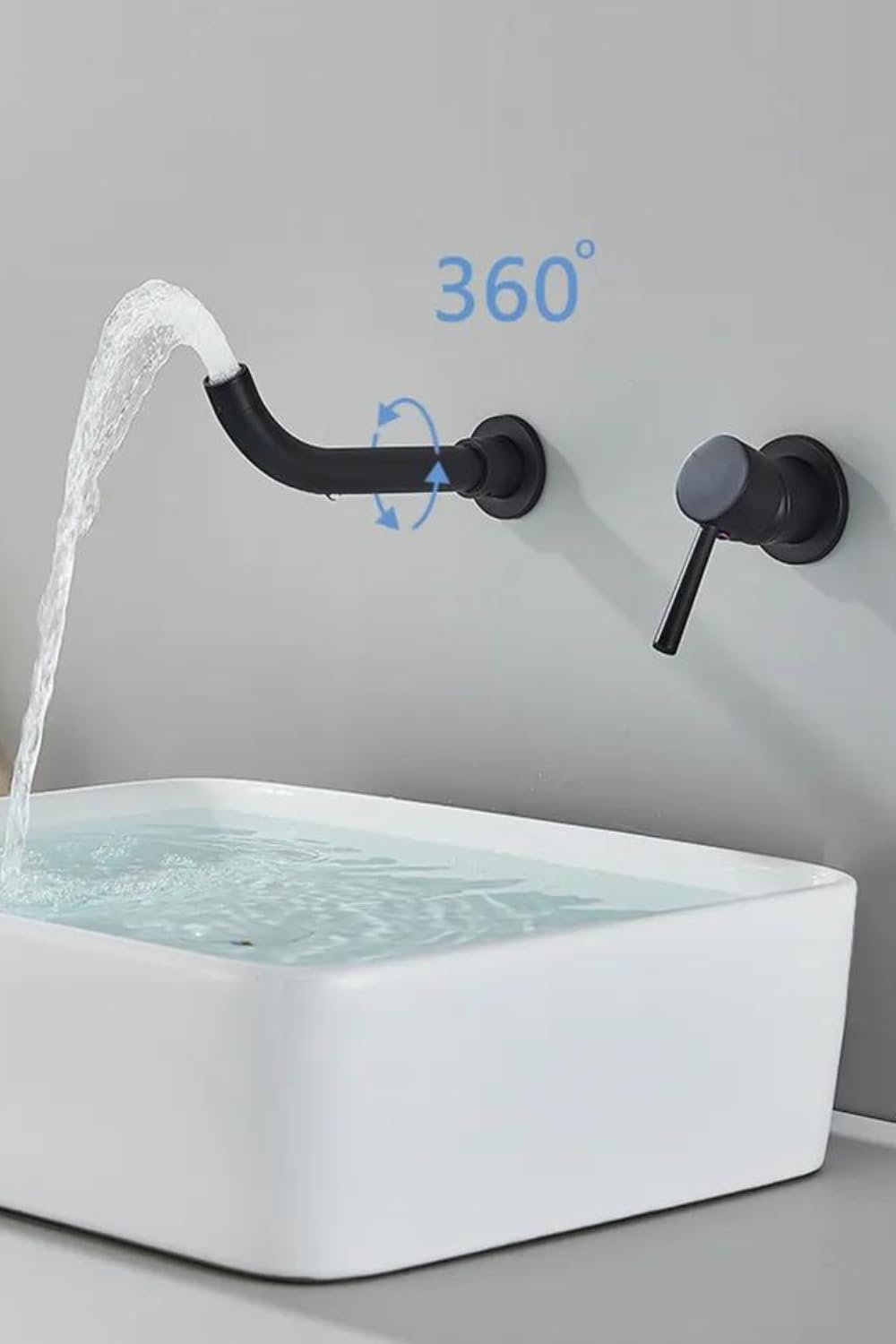 ARI Juego de grifería de baño Slim Tube con alcachofa de mano, grifo de lavabo empotrado y válvula de desagüe de clic clac, sin rebosadero, grifo de latón (montaje en suelo)