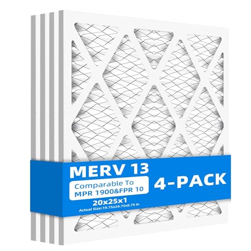 Chenzhit (4 Pack) 20x25x1 Furnace Air Filters MPR 1900 & FPR 10 MERV 13 Pleated Air Filter (Actual Size: 19 3/4x 24 3/4 x 3/4)