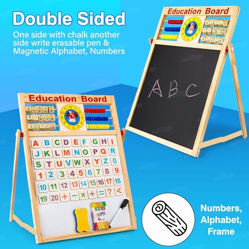 Image of Zest 4 Toyz Multipurpose Double-Sided Magnetic Wooden Writing Board Mathematical Calculations & English Alphabets Children Board with 51pcs Wooden Magnets Letters(White and Black)-Size: 44 x 36 cm