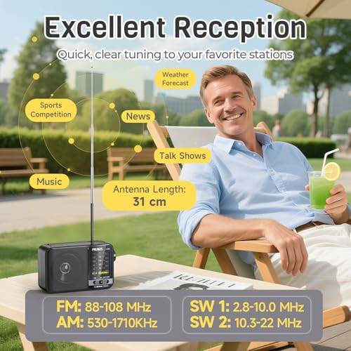 Image of PRUNUS J-25S Portable MW AM SW Radio FM for Home 1800mah Rechargeable Battery Solar Panel Charging New Model Long Antenna DSP Chip Good Reception Tuning Knob USB-C Charge with Handle