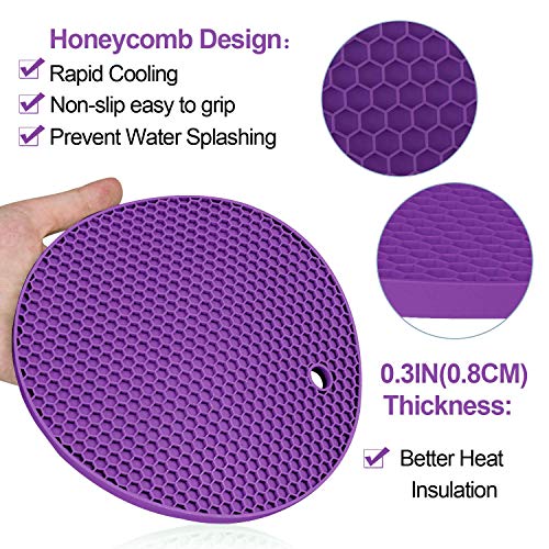 Image of Countertop Protector Heat Resistant Trivets for Hot Pots and Pans - Non-Slip Insulated Heat Pads for Kitchen Counter Purple Pack of 2