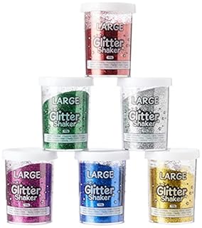 Baker Ross EX807 Jumbo Glitter Shakers for Arts and Crafts — Large (Pack of 6), 100g