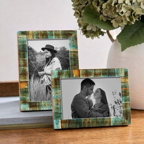 Image of Handicrafts Home 4x6 Picture Frames Pack of 2 - Verdigris Collection Handcrafted Photo Frames, Perfect for Wall & Tabletop Display, Ideal Home Decor Gift